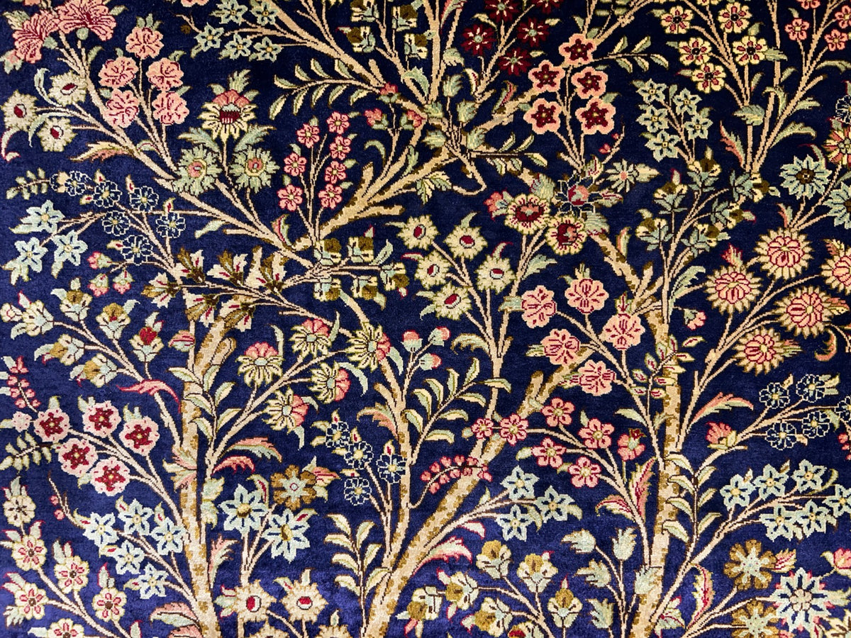 3'3"x4'11" Extra-Fine Hand-Knotted 100% Silk Tree of Life Persian Qum Rug