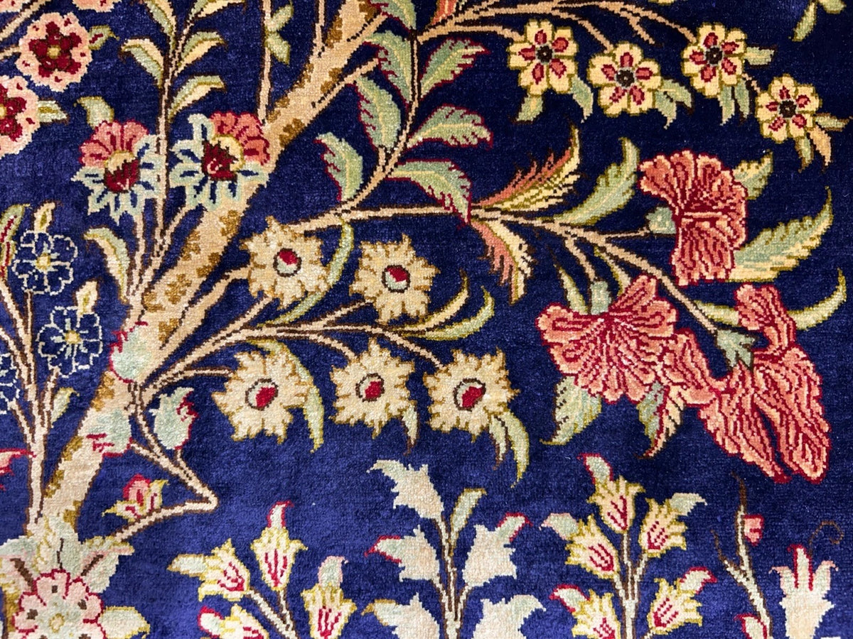 3'3"x4'11" Exquisite Extra-Fine Hand-Knotted 100% Silk Tree of Life Persian Qum Rug