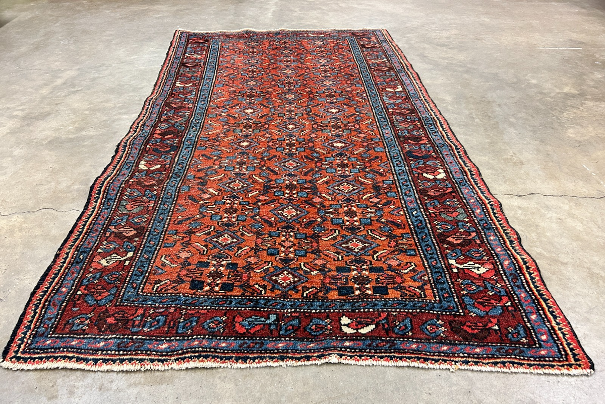 3'4"x6'2" Antique Hand-Knotted 100% Wool Pile Hamadan Area Rug - Carpet