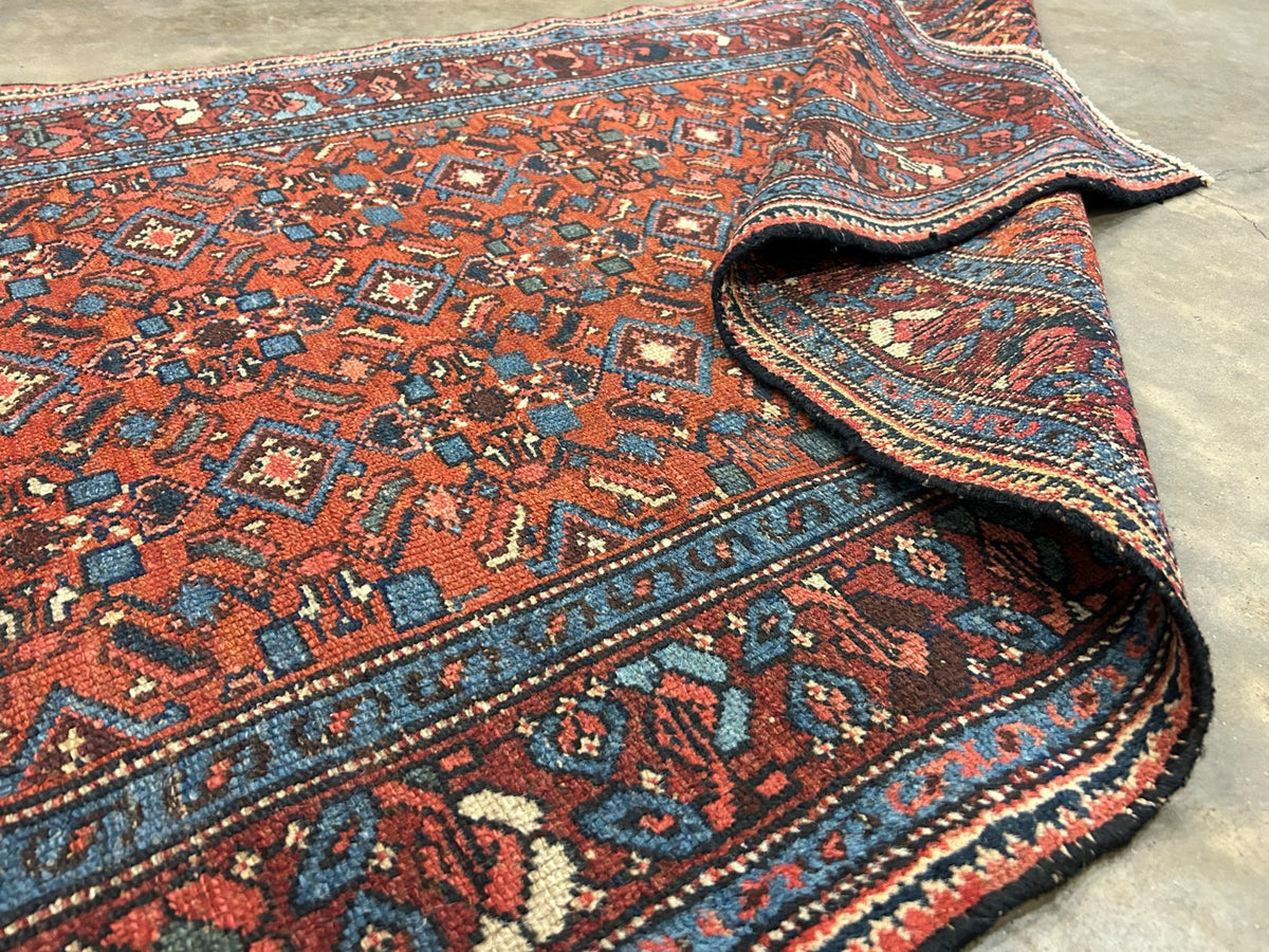 3'4"x6'2" Antique Hand-Knotted 100% Wool Pile Hamadan Area Rug - Carpet
