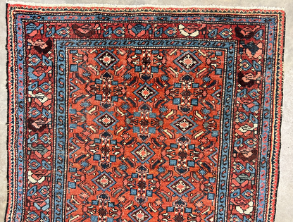 3'4"x6'2" Antique Hand-Knotted 100% Wool Pile Hamadan Area Rug - Carpet