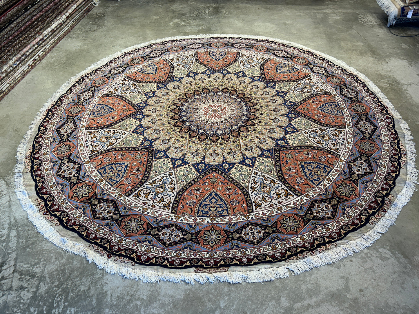 10’ Diameter Very Fine Hand-Knotted Wool & Silk Round Tabriz Persian Rug - Dome Design