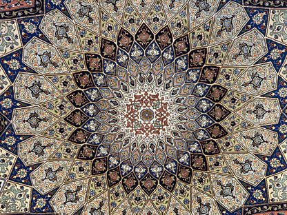 10’ Diameter Very Fine Hand-Knotted Wool & Silk Round Tabriz Persian Rug - Dome Design