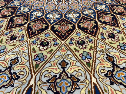 10’ Diameter Very Fine Hand-Knotted Wool & Silk Round Tabriz Persian Rug - Dome Design