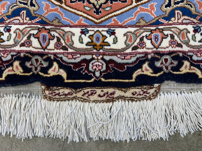 10’ Diameter Very Fine Hand-Knotted Wool & Silk Round Tabriz Persian Rug - Dome Design