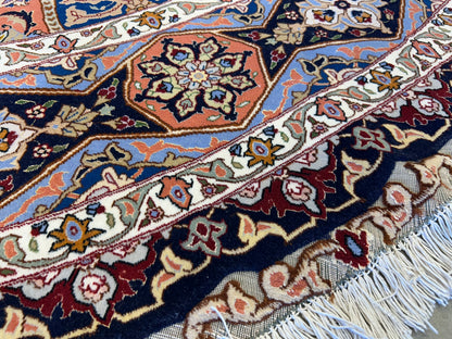 10’ Diameter Very Fine Hand-Knotted Wool & Silk Round Tabriz Persian Rug - Dome Design