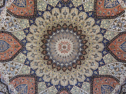 10’ Diameter Very Fine Hand-Knotted Wool & Silk Round Tabriz Persian Rug - Dome Design