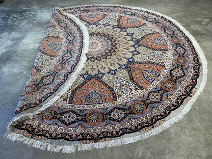 10’ Diameter Very Fine Hand-Knotted Wool & Silk Round Tabriz Persian Rug - Dome Design