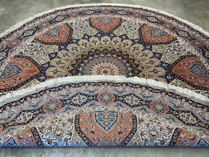 10’ Diameter Very Fine Hand-Knotted Wool & Silk Round Tabriz Persian Rug - Dome Design