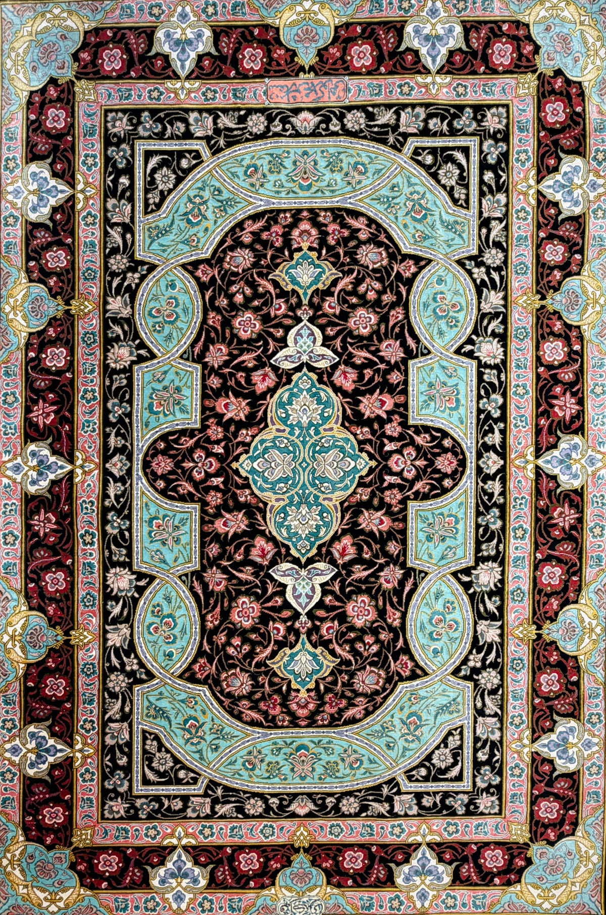 Hand-Knotted Silk Persian Qum Rug - Signed Akbari - 3’4”x5’