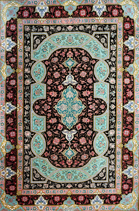 Hand-Knotted Silk Persian Qum Rug - Signed Akbari - 3’4”x5’