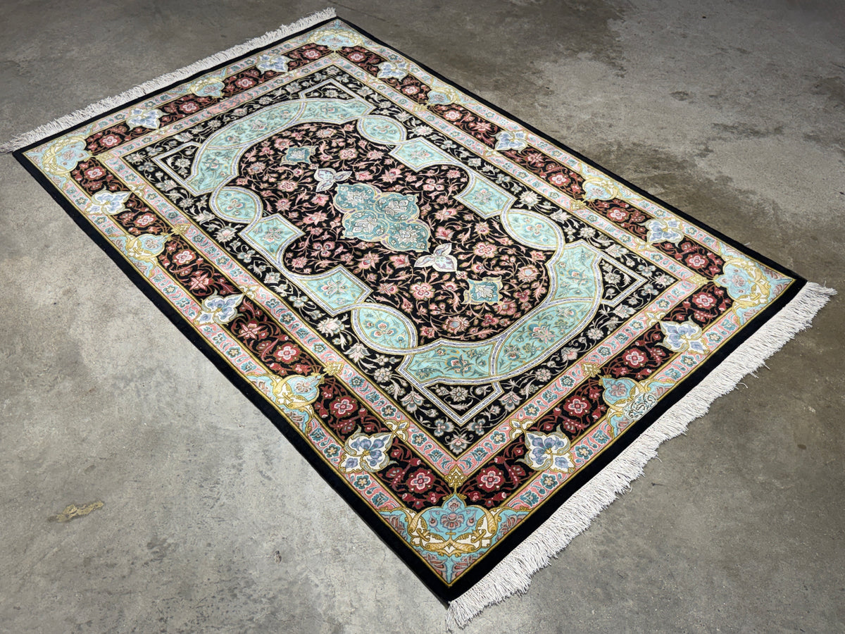 Hand-Knotted Silk Persian Qum Rug - Signed Akbari - 3’4”x5’