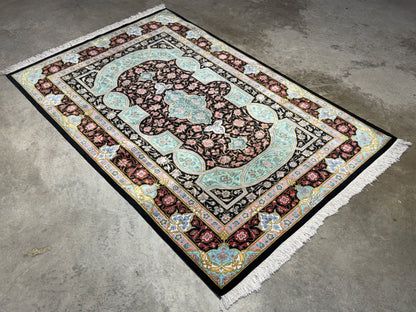 Hand-Knotted Silk Persian Qum Rug - Signed Akbari - 3’4”x5’