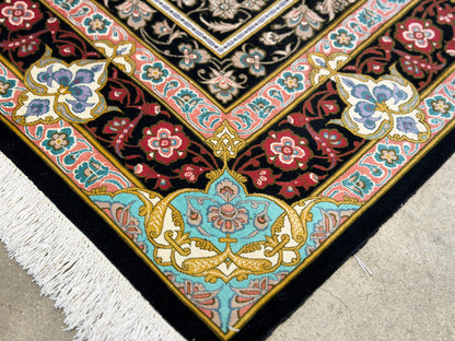 Hand-Knotted Silk Persian Qum Rug - Signed Akbari - 3’4”x5’