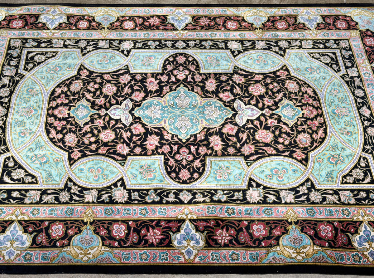 Hand-Knotted Silk Persian Qum Rug - Signed Akbari - 3’4”x5’