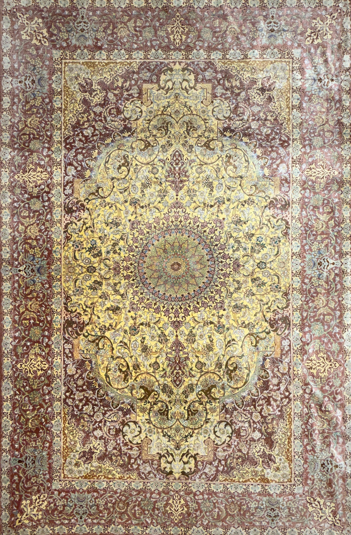 Luxurious Hand-Knotted Silk Persian Qum Rug - Signed Ahadi - 4’6”x6’10”