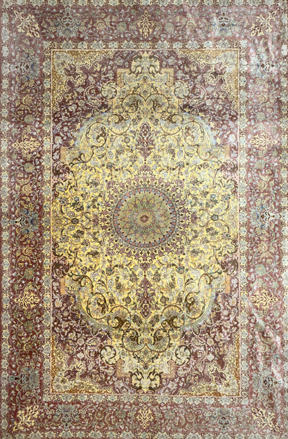 Luxurious Hand-Knotted Silk Persian Qum Rug - Signed Ahadi - 4’6”x6’10”