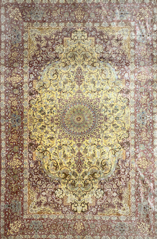 Luxurious Hand-Knotted Silk Persian Qum Rug - Signed Ahadi - 4’6”x6’10”