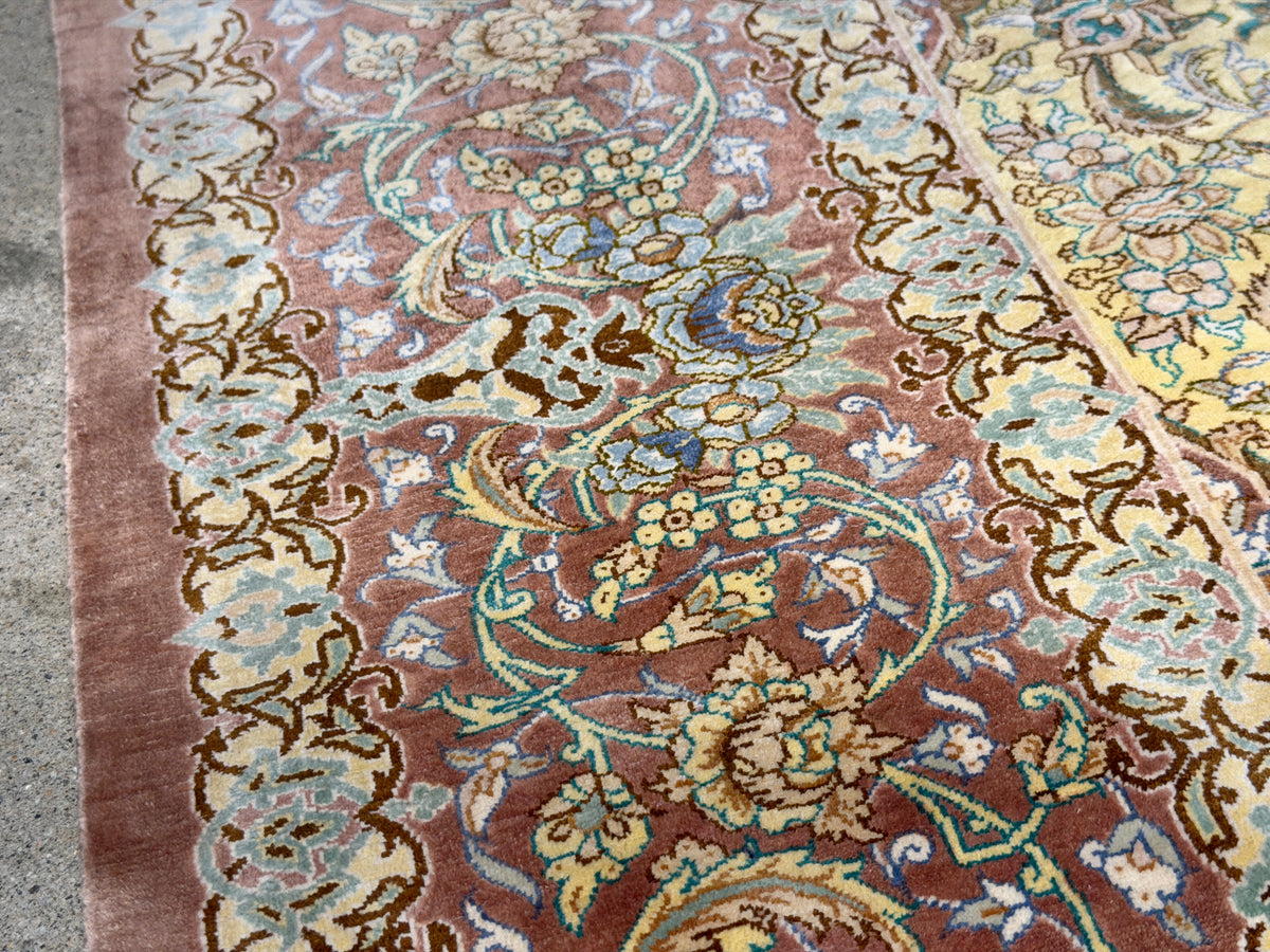 Luxurious Hand-Knotted Silk Persian Qum Rug - Signed Ahadi - 4’6”x6’10”