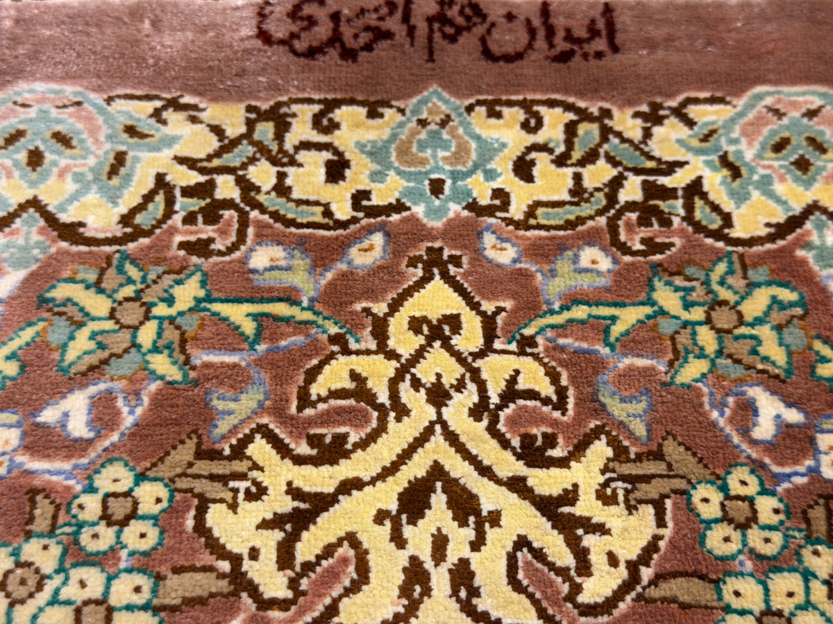 Luxurious Hand-Knotted Silk Persian Qum Rug - Signed Ahadi - 4’6”x6’10”