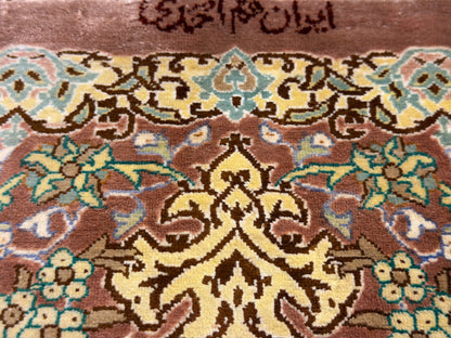 Luxurious Hand-Knotted Silk Persian Qum Rug - Signed Ahadi - 4’6”x6’10”