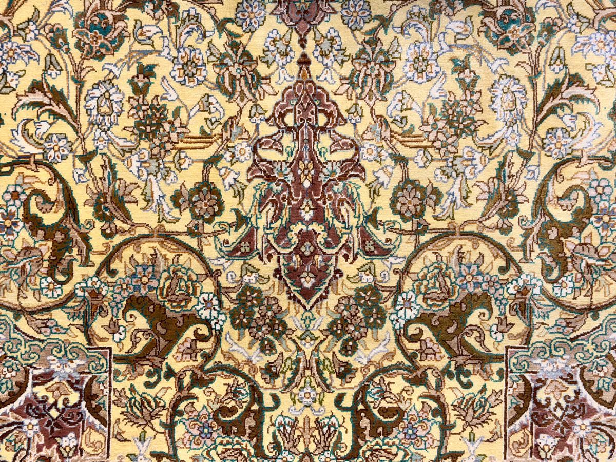 Luxurious Hand-Knotted Silk Persian Qum Rug - Signed Ahadi - 4’6”x6’10”