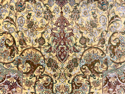 Luxurious Hand-Knotted Silk Persian Qum Rug - Signed Ahadi - 4’6”x6’10”