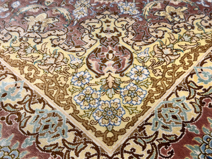 Luxurious Hand-Knotted Silk Persian Qum Rug - Signed Ahadi - 4’6”x6’10”
