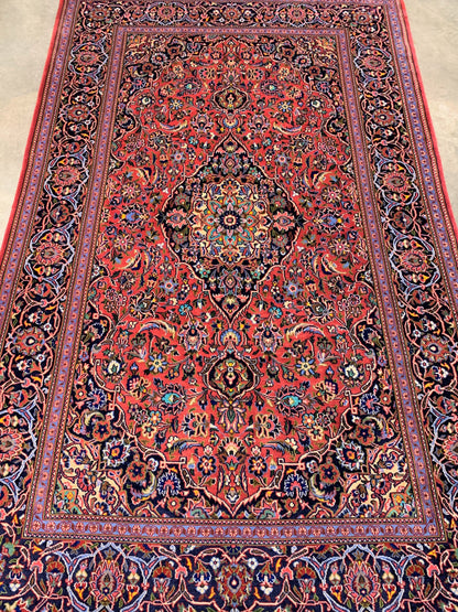 4'4"x7'4" Hand-Knotted Kork Wool Kashan Persian Area Rug