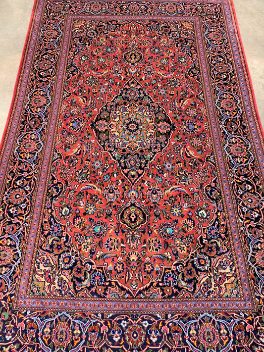 4'4"x7'4" Hand-Knotted Kork Wool Kashan Persian Area Rug