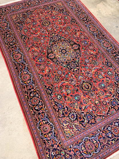4'4"x7'4" Hand-Knotted Kork Wool Kashan Persian Area Rug