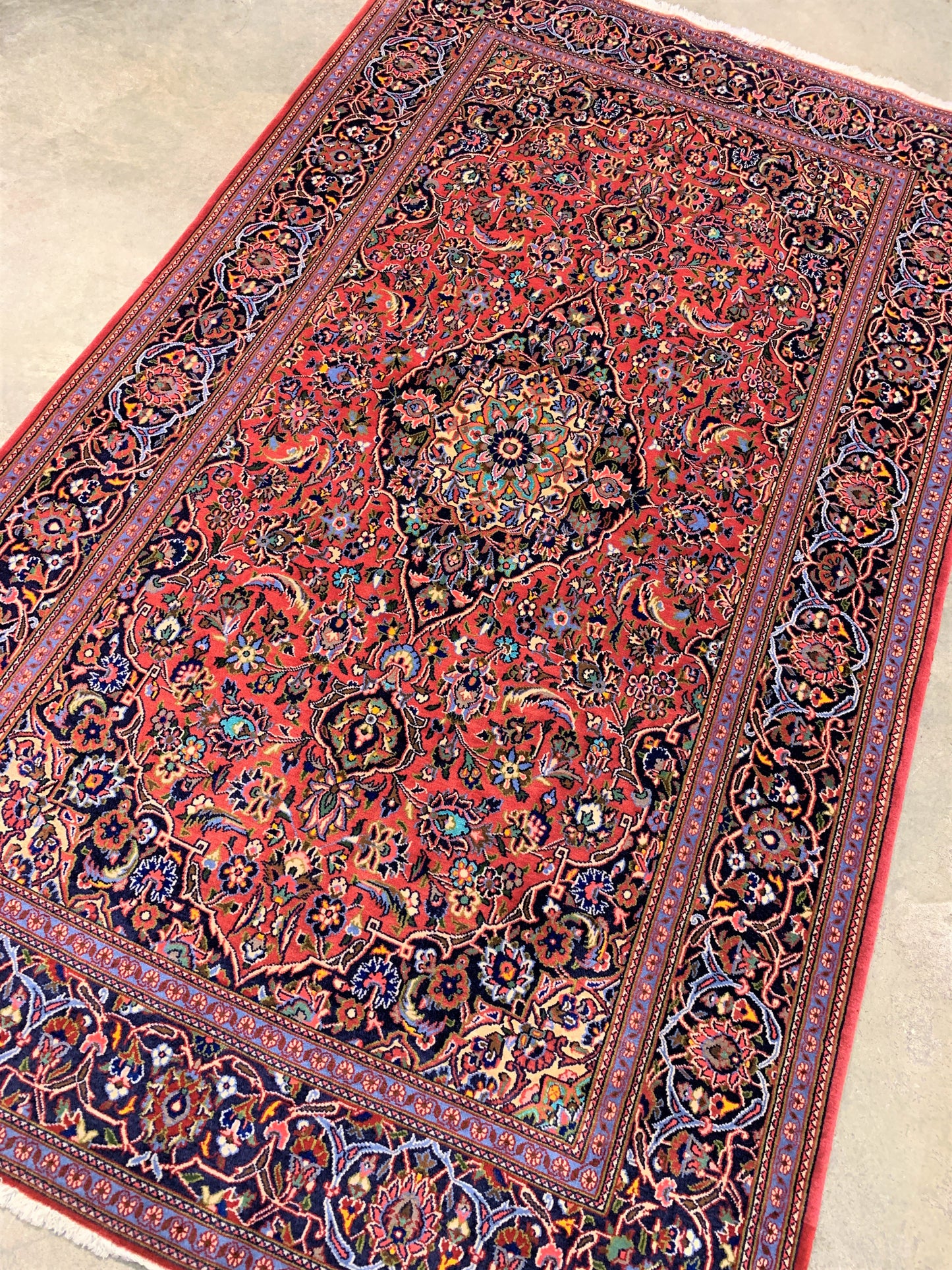 4'4"x7'4" Hand-Knotted Kork Wool Kashan Persian Area Rug
