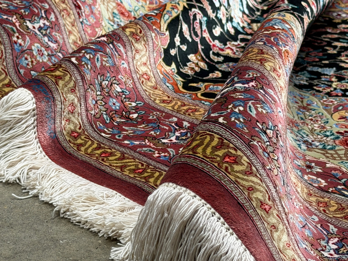 Luxurious Hand-Knotted Silk Persian Qum Rug - Signed Naimi - 4’2”x6’5”