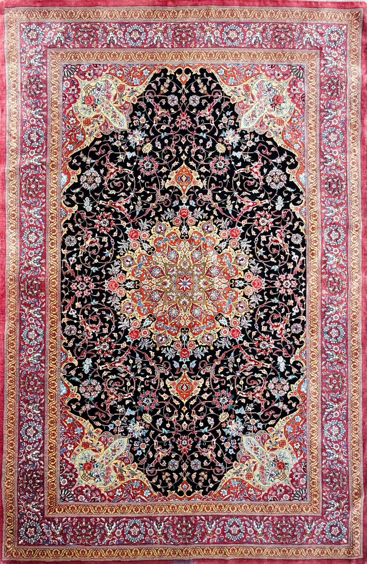 Luxurious Hand-Knotted Silk Persian Qum Rug - Signed Naimi - 4’2”x6’5”