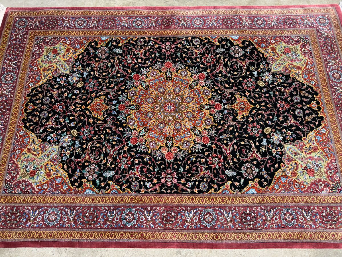 Luxurious Hand-Knotted Silk Persian Qum Rug - Signed Naimi - 4’2”x6’5”