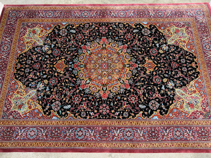 Luxurious Hand-Knotted Silk Persian Qum Rug - Signed Naimi - 4’2”x6’5”
