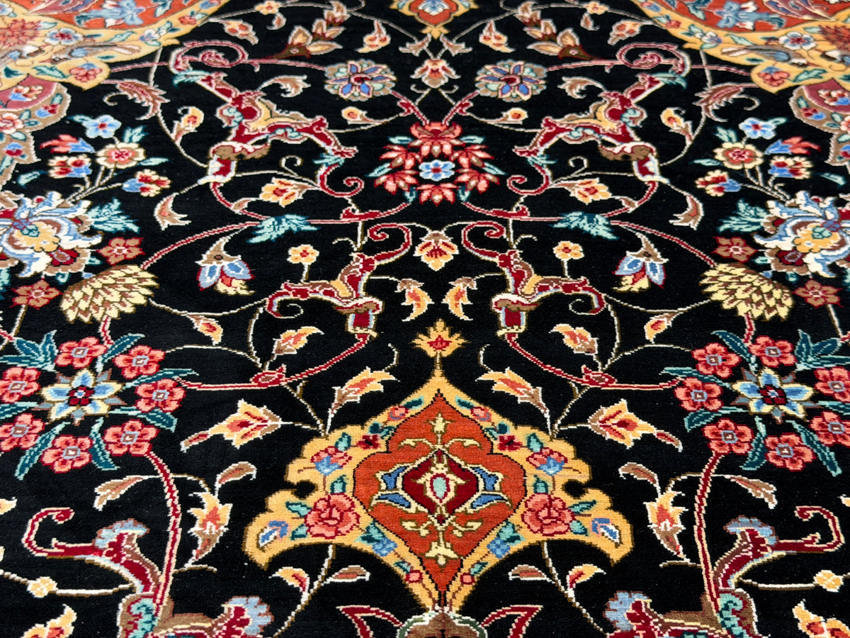 Luxurious Hand-Knotted Silk Persian Qum Rug - Signed Naimi - 4’2”x6’5”