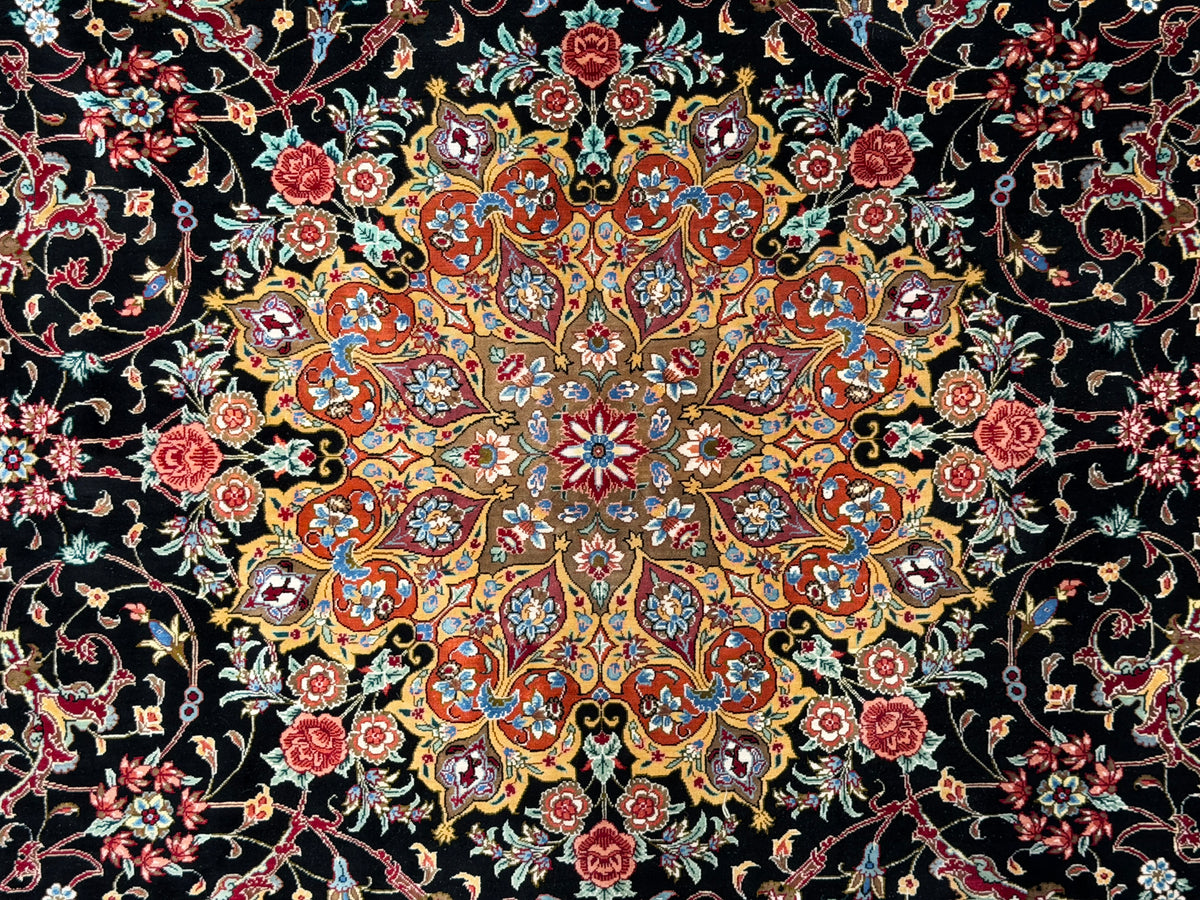 Luxurious Hand-Knotted Silk Persian Qum Rug - Signed Naimi - 4’2”x6’5”