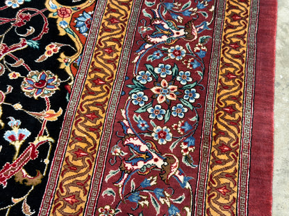 Luxurious Hand-Knotted Silk Persian Qum Rug - Signed Naimi - 4’2”x6’5”