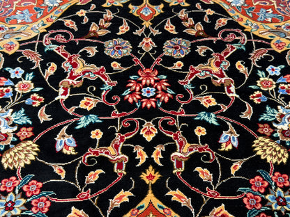 Luxurious Hand-Knotted Silk Persian Qum Rug - Signed Naimi - 4’2”x6’5”