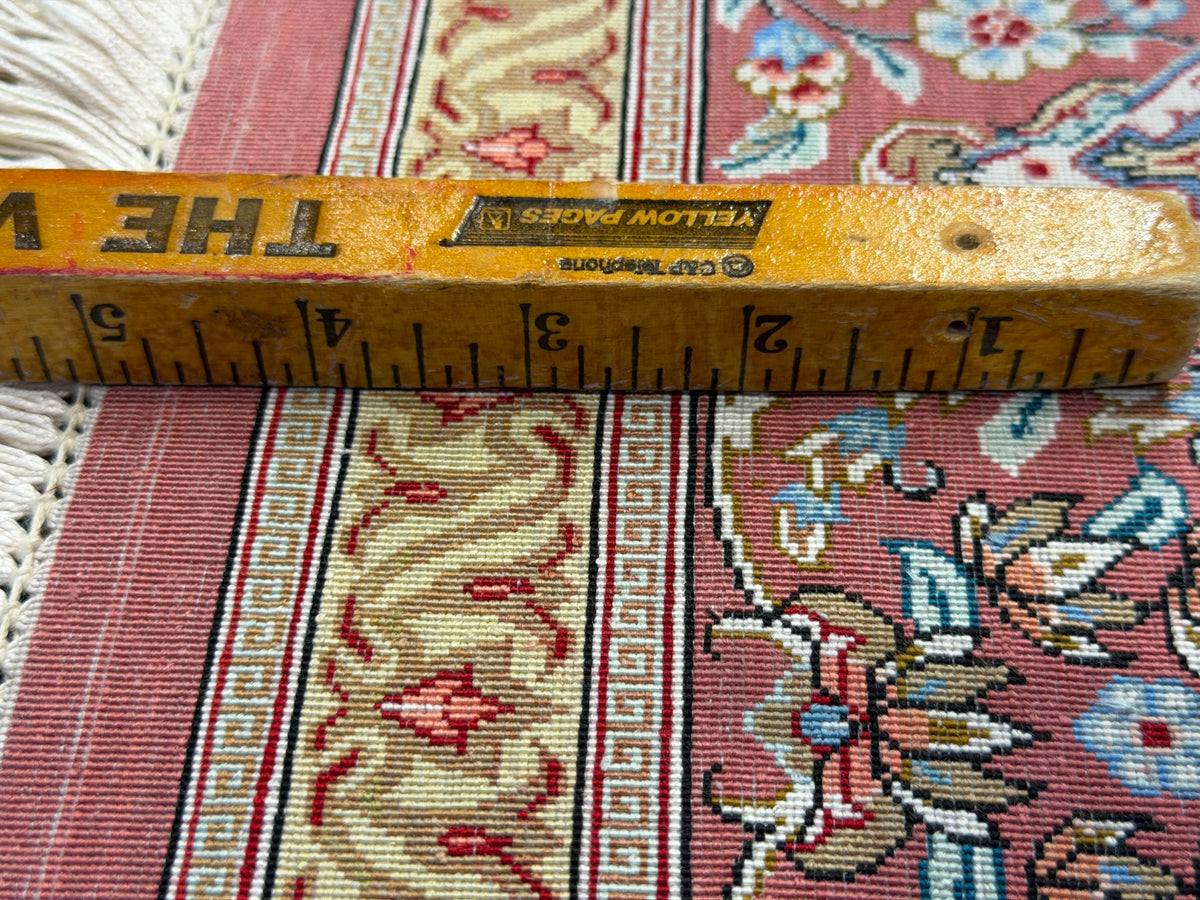 Luxurious Hand-Knotted Silk Persian Qum Rug - Signed Naimi - 4’2”x6’5”