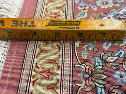 Luxurious Hand-Knotted Silk Persian Qum Rug - Signed Naimi - 4’2”x6’5”