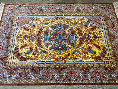 Luxurious Hand-Knotted Silk Persian Qum Rug - Signed Bakhtiar - 3’4”x4’11”