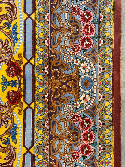 Luxurious Hand-Knotted Silk Persian Qum Rug - Signed Bakhtiar - 3’4”x4’11”