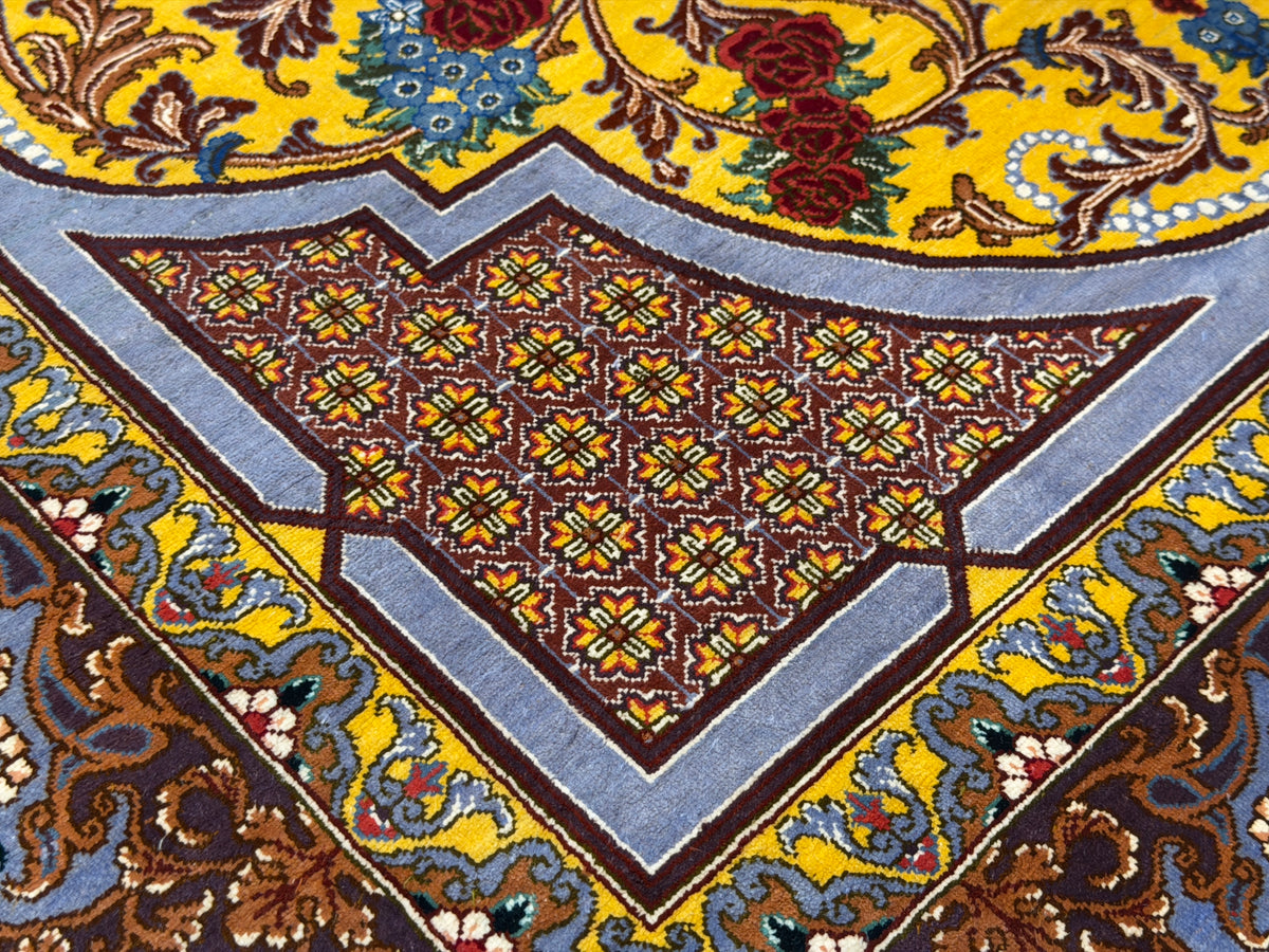 Luxurious Hand-Knotted Silk Persian Qum Rug - Signed Bakhtiar - 3’4”x4’11”