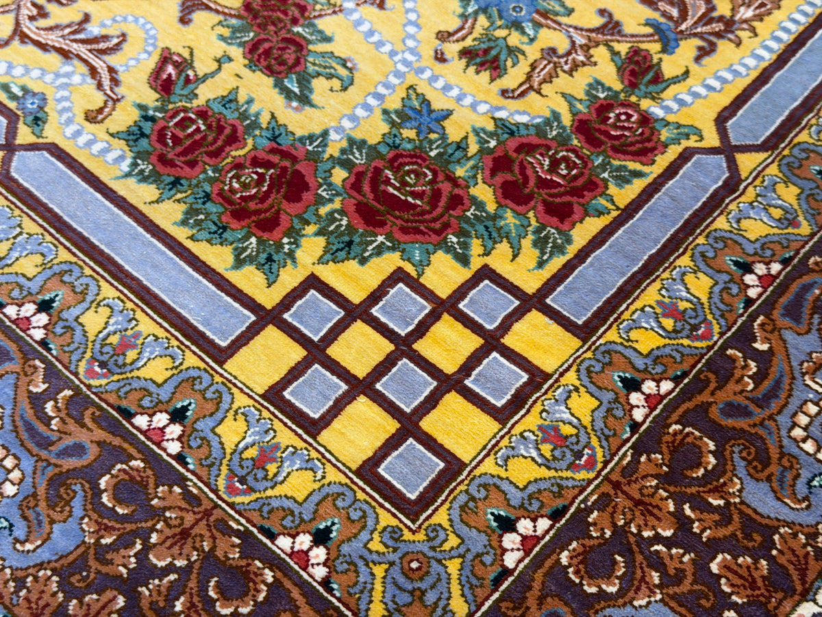 Luxurious Hand-Knotted Silk Persian Qum Rug - Signed Bakhtiar - 3’4”x4’11”