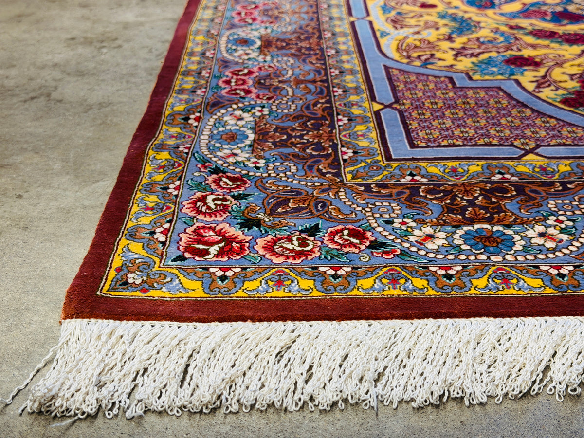 Luxurious Hand-Knotted Silk Persian Qum Rug - Signed Bakhtiar - 3’4”x4’11”