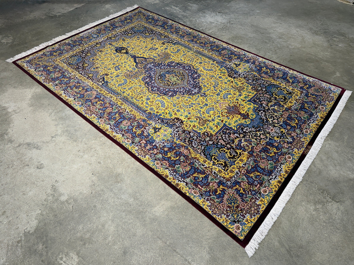 Luxurious Hand-Knotted Silk Persian Qum Rug - Signed Ahmadi - 5’4”x8’2”