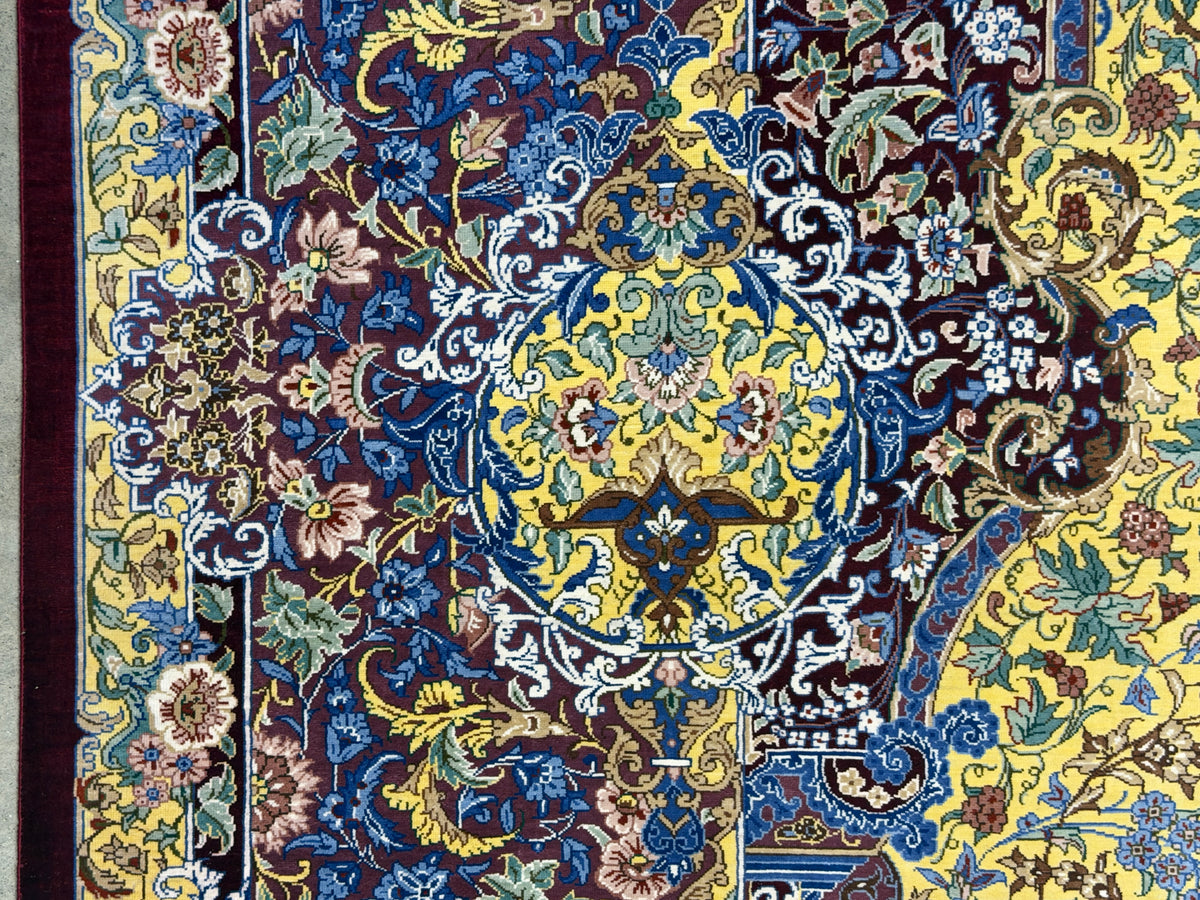 Luxurious Hand-Knotted Silk Persian Qum Rug - Signed Ahmadi - 5’4”x8’2”