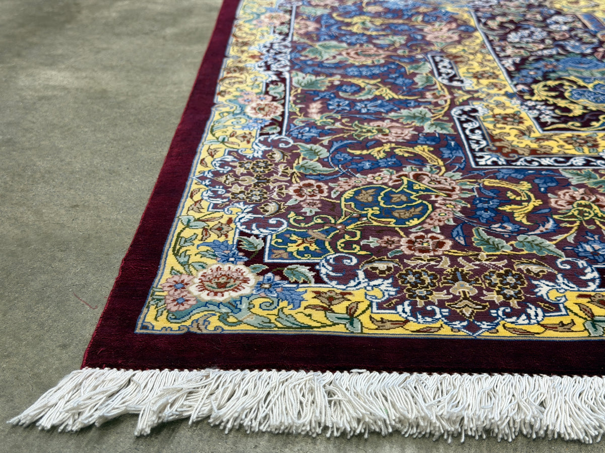 Luxurious Hand-Knotted Silk Persian Qum Rug - Signed Ahmadi - 5’4”x8’2”